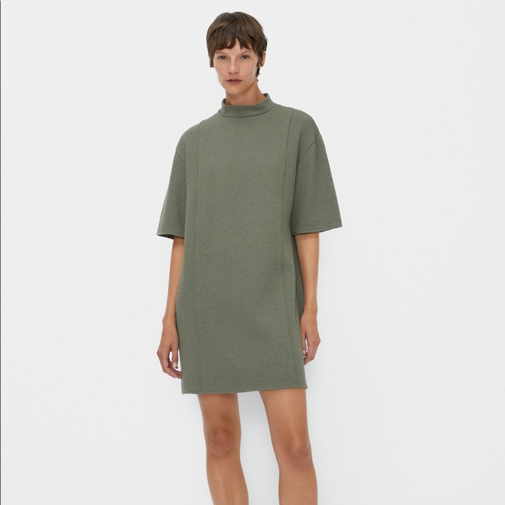 NEW ZARA Textured Weave Shirt Dress Sage Green Size Medium